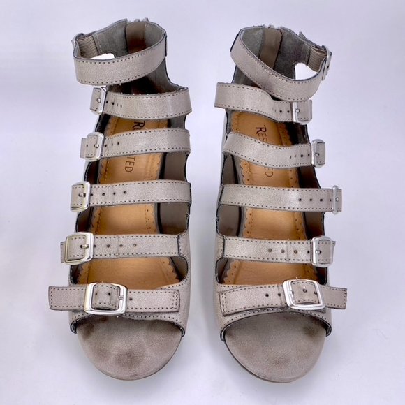 Restricted In Box Joyful Taupe (gray) Buckle Multi-strap 3.5 inch Block Heels - Picture 9 of 12